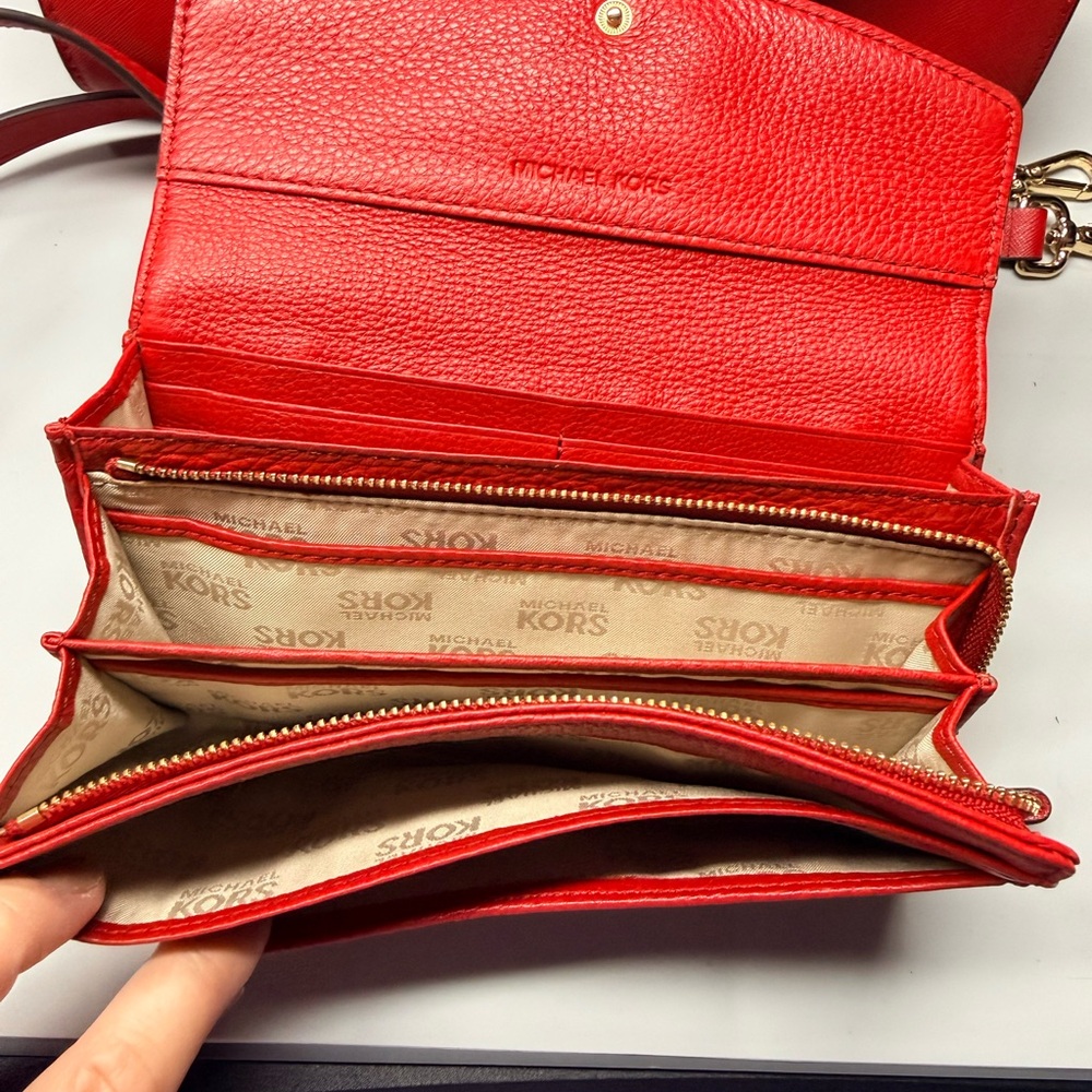 Michael Kors Red Satchel Top Handle Bag & Strap Wallet Set Gold Hardware - Picture 4 of 11